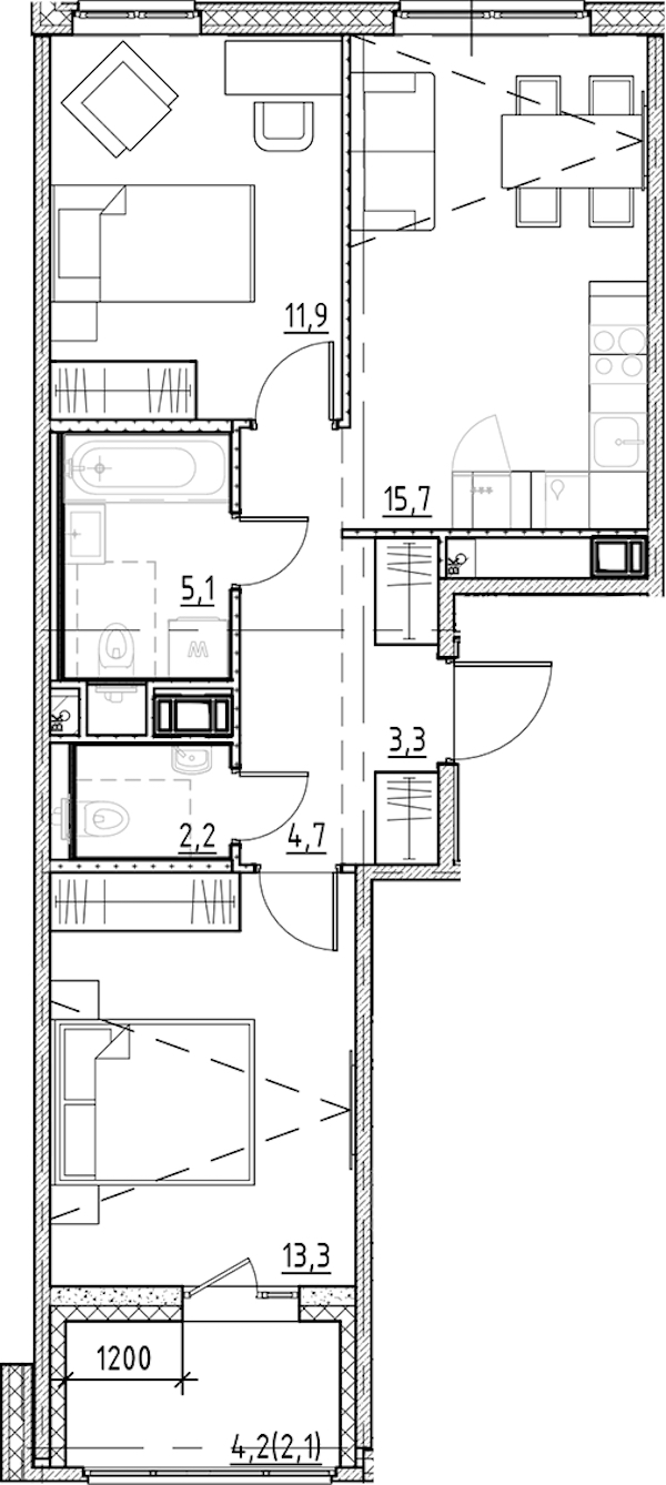 2-комнатная квартира 58.3 м², 4/11 эт., ЖК «Янила Форест»